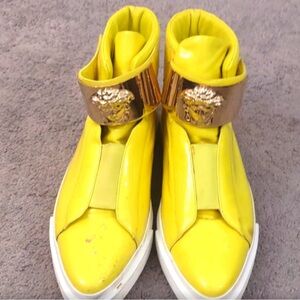 Versace Bright Yellow Medusa Patent High Top Sneakers